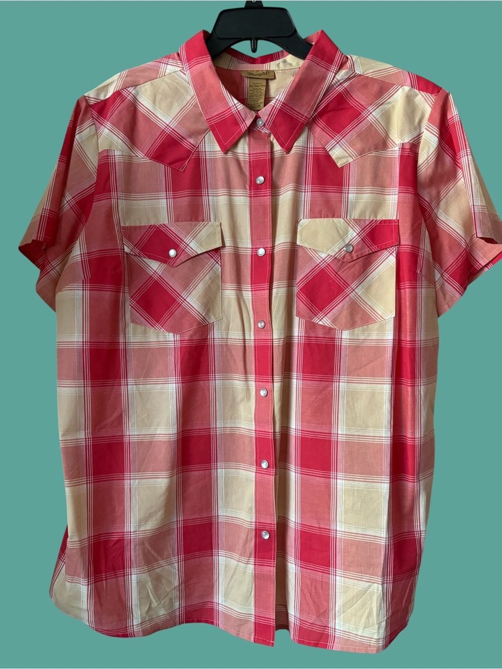 Wrangler Women's Red & Cream Plaid Short-Sleeve Button-Down Shirt